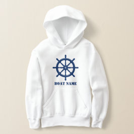 Schiffsname oder Ihr Name Helm Wheel Navy White Hoodie