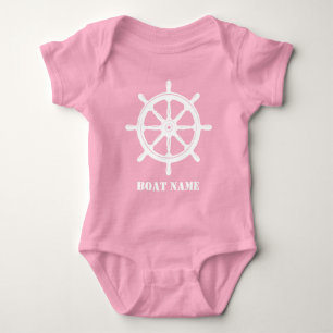Schiffsname oder Ihr Name Helm Wheel Pink White Baby Strampler