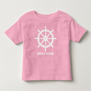 Schiffsname oder Ihr Name Helm Wheel Pink White Kleinkind T-shirt