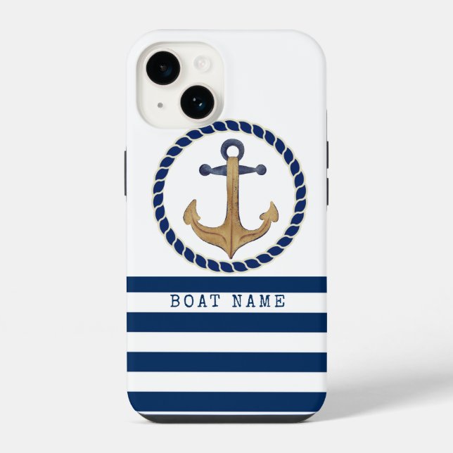 Schiffsname,Retro Anker Marineblau iPhone Hülle (Rückseite)