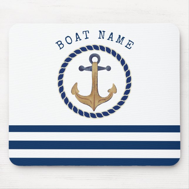 Schiffsname,Retro Anker Marineblau Mousepad (Vorne)