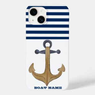 Schiffsname, Vintage Anker Marineblaue Streifen Case-Mate iPhone 14 Hülle