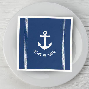 Schiffsname Vintage-Anker-Seilstreifen Marineblau Serviette