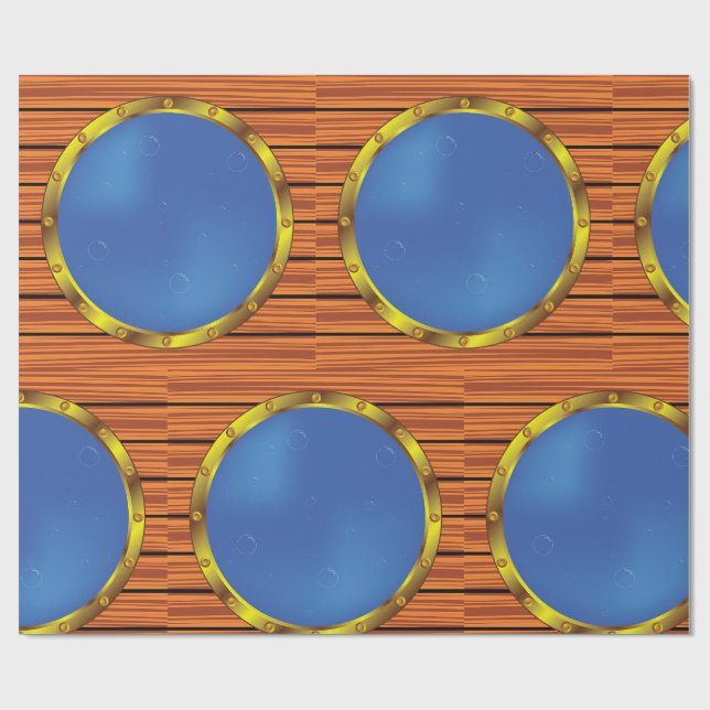 Schiffsporthole-Fenster mit blauem Wasser Geschenkpapier (Flach)