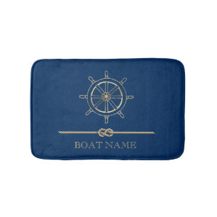 Schiffsrad aus nautischem Gold, Marineblau Badematte