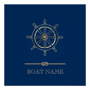 Schiffsrad aus nautischem Gold, Marineblau Poster