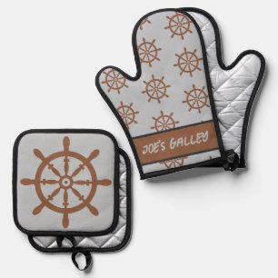 Schiffsrad-Galey-Schifffahrt-Thema Ofenhandschuh & Topflappen-Set