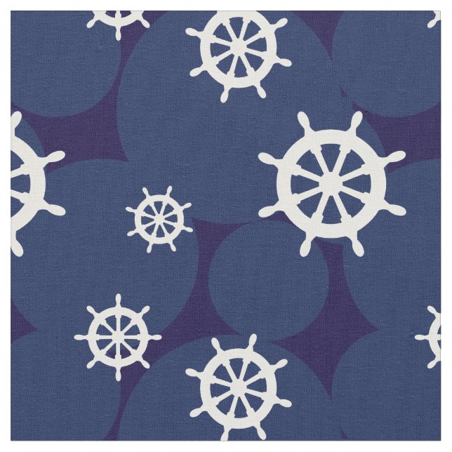 Schiffsräder Navy Blue und White Nautical Muster Stoff (Nahaufnahme)