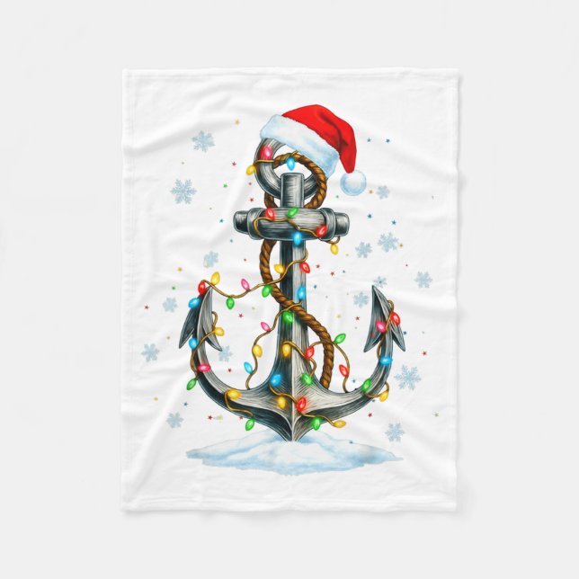 Schiffsschiff-Anker-Weihnachtslichter für Bootsfah Fleecedecke (Vorderseite)