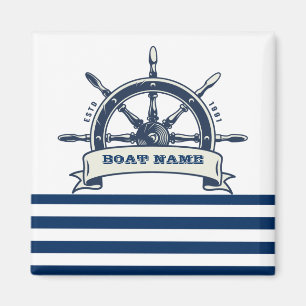 Schiffssteuer, Navy Blau Weiße Streifen Magnet
