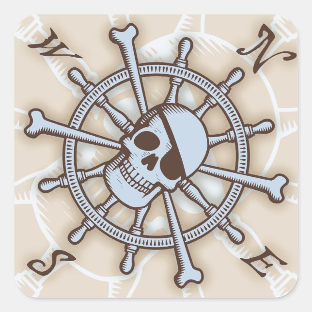 Schiffssteuerrad-Kompassrose Quadratischer Aufkleber (Vorderseite)