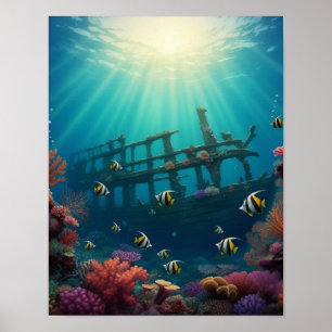 Schiffswrack und Sonnenstrahlen Poster