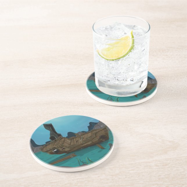 Schiffswrack unter Wasser Sandstein Untersetzer (Seite)