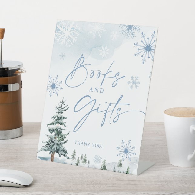 Schild "Bücher und Geschenke", Baby-Dusche im Wint (In SItu)