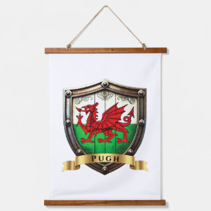 Schild des Familiennamens Pugh Wales Wandteppich Mit Holzrahmen