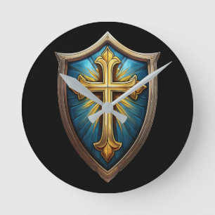 Schild des Glaubens Christlicher Gläubiger Runde Wanduhr