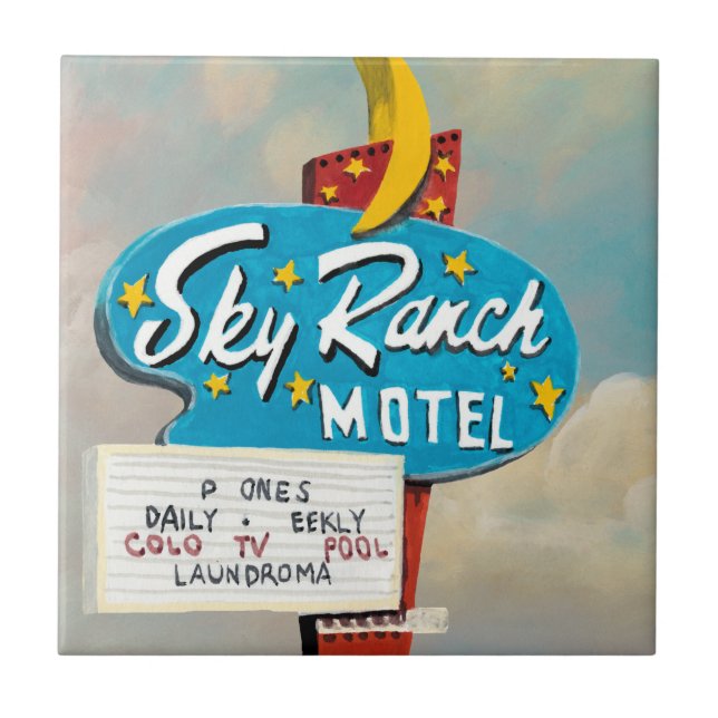 Schild des Sky Ranch Motels Fliese (Vorderseite)