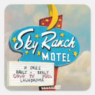 Schild des Sky Ranch Motels Quadratischer Aufkleber