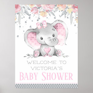 Schild für Baby Shower Mädchen-Elefant