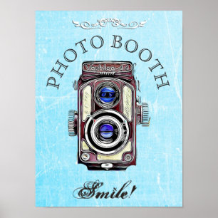 Schild für Fotobox zur Hochzeit, Blaue alte Kamera