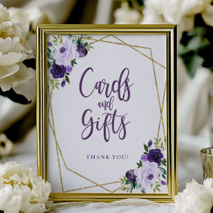 Schild für Karten und Geschenke mit violett-golden