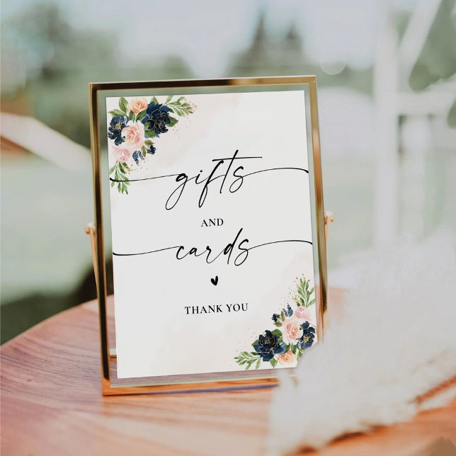 Schild für Navy & Blush Pink Floral Geschenke und  (Von Creator hochgeladen)