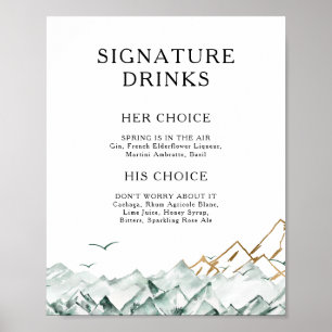 Schild für Signature-Drinks aus der grünen und gol