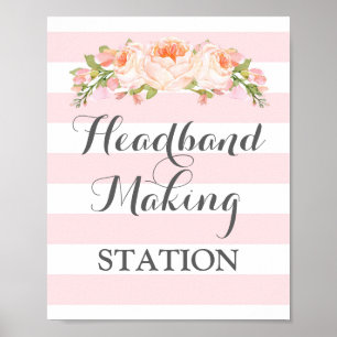 Schild für Stirnband-Machstation Rosa Blumen Strei