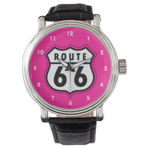 Schild "Hot Pink Route 66" Armbanduhr
