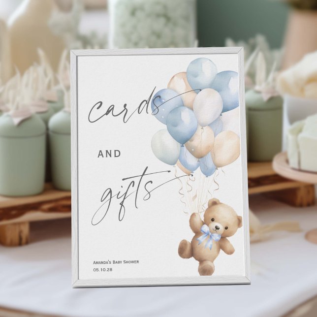 Schild Karten und Geschenke, blau Bearly wait Them (Blue Baby Boy Shower, We Can Bearly Wait Themed Cards and gifts sign)