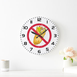 Schild „Keine Burritos erlaubt“ Humorvolles Essens Große Wanduhr