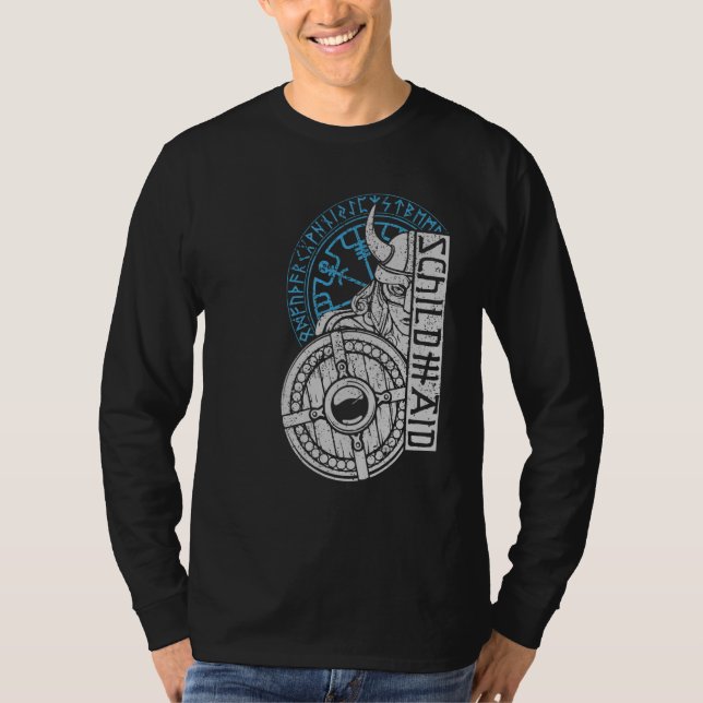 Schild Maiden Warrior Valhalla Norse Compass Vikin T-Shirt (Vorderseite)