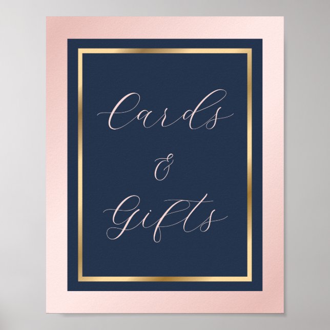 Schild mit Blue Blush und Gold Cards und Geschenkg (Vorne)