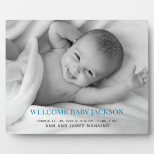 Schild mit individuellem Babyfoto und Staffelei Fotoplatte