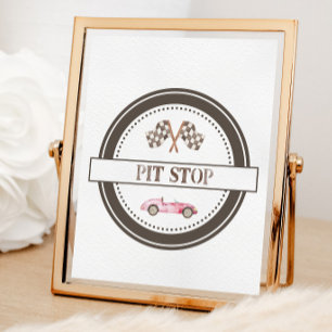 Schild Rennwagen Rosa Pit Stop