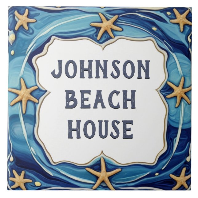 Schild "Starfish Personalisiert Beach House Name P Fliese (Vorderseite)