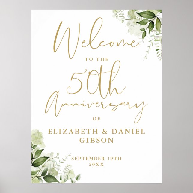 Schild zur Begrüßung zum 50. Hochzeitstag mit Grün (Vorne)