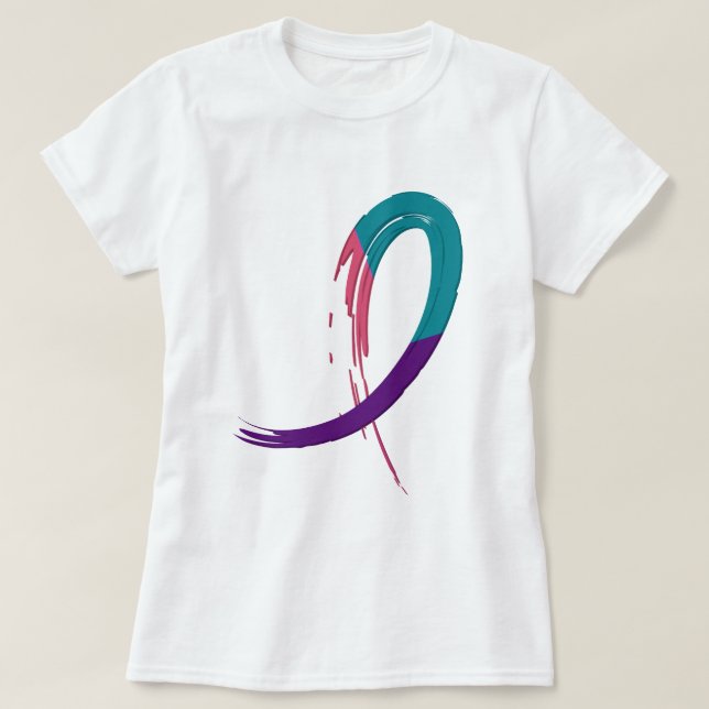 Schilddrüse-Krebs-aquamarines, lila und rosa Band T-Shirt (Design vorne)
