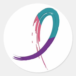 Schilddrüsenkrebs Aquamarin, Lila und rosa Band A4 Runder Aufkleber