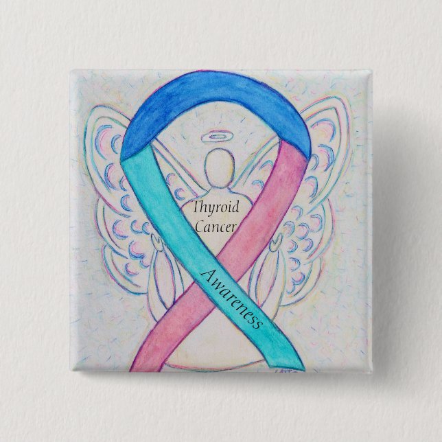 Schilddrüsenkrebs Engel Awareness Ribbon Buttone Button (Vorderseite)