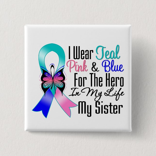 Schilddrüsenkrebs-Ribbon Hero Meine Schwester Button (Vorderseite)