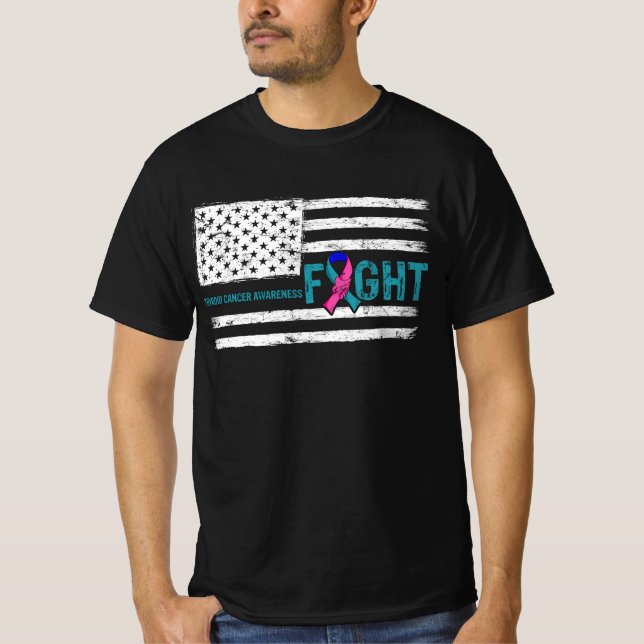 Schilddrüsenkrebserklärungskrieger Amerikanische F T-Shirt (Vorderseite)