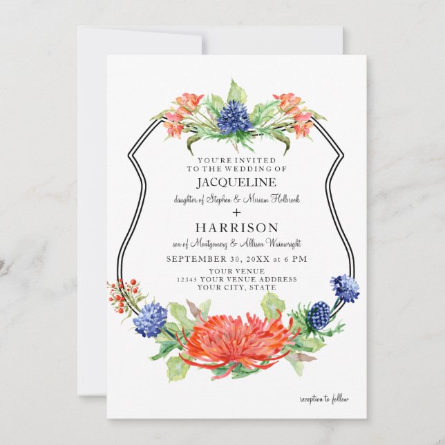 Schildflorale Wasserfarbe Herbstornfärbung Orangef Einladung (Vorderseite)