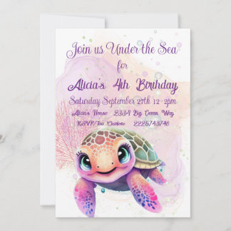 Schildkröte 4. Geburtstag, unter dem Meer Einladung