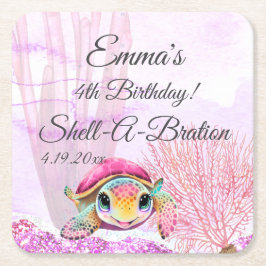 Schildkröte 4. Geburtstag, unter dem Meer Rechteckiger Pappuntersetzer