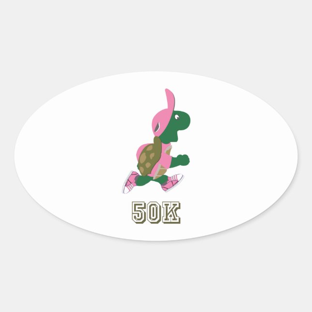 Schildkröte 50 K - Rosa Ovaler Aufkleber (Vorderseite)