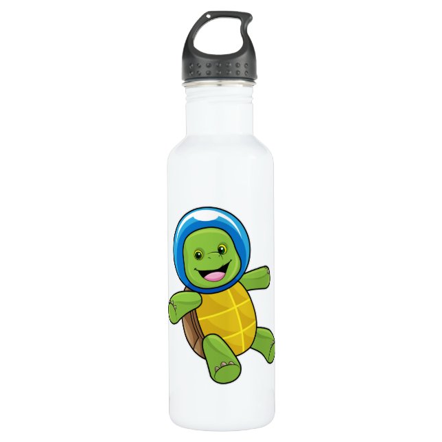 Schildkröte als Astronaut mit Glaskugel Edelstahlflasche (Vorderseite)