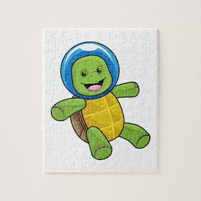 Schildkröte als Astronaut mit Glaskugel Puzzle (Vertikal)