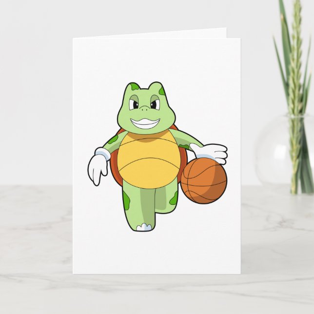 Schildkröte als Basketballspieler mit Basketball.P Karte (Vorderseite)