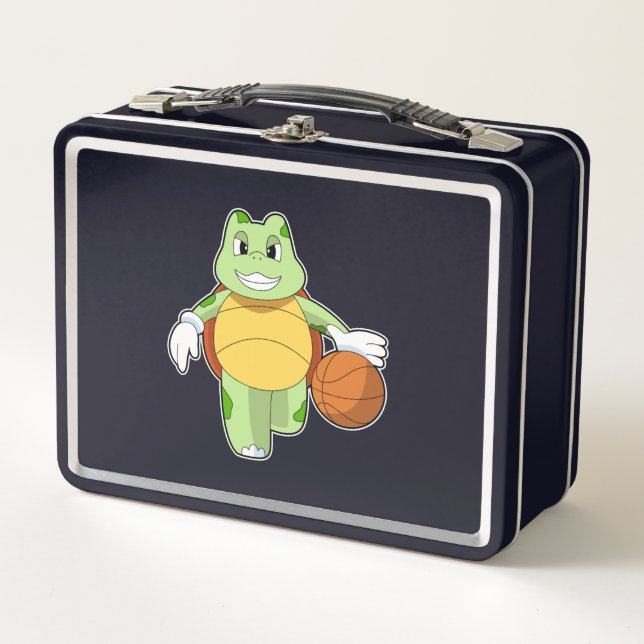 Schildkröte als Basketballspieler mit Basketball.P Metall Brotdose (Vorderseite)